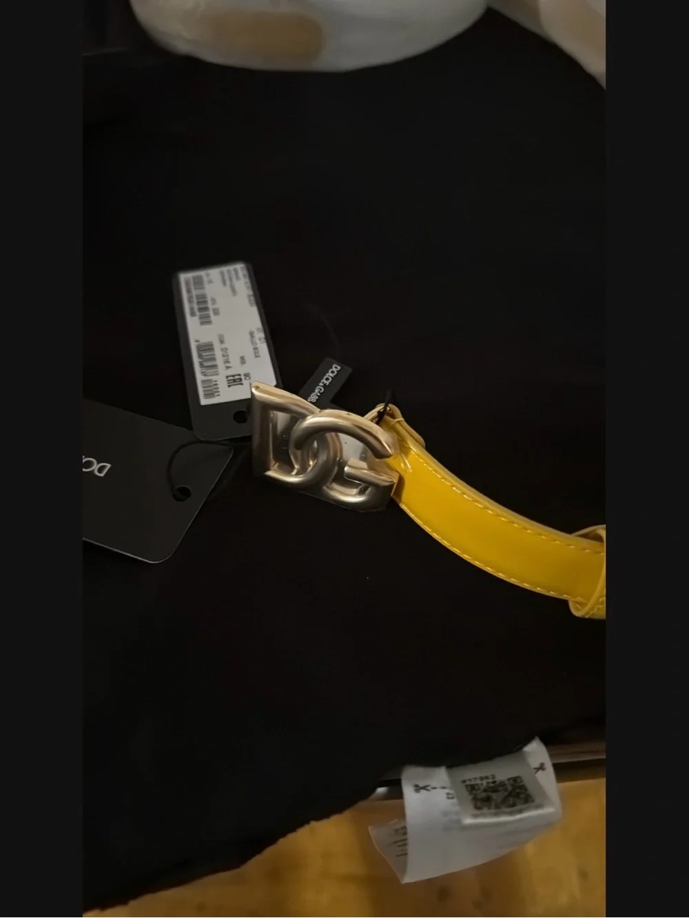 Dolce & Gabbana DG Patent Calf Leather Logo Belt Yellow Sun 90CM Made in Italy